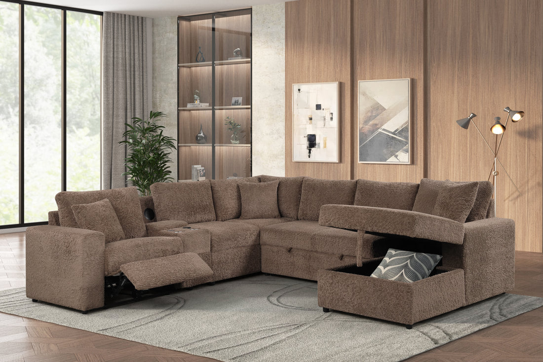 Hunter Mocha Sectional W/ Bluetooth Speaker & Pull-Out Bed