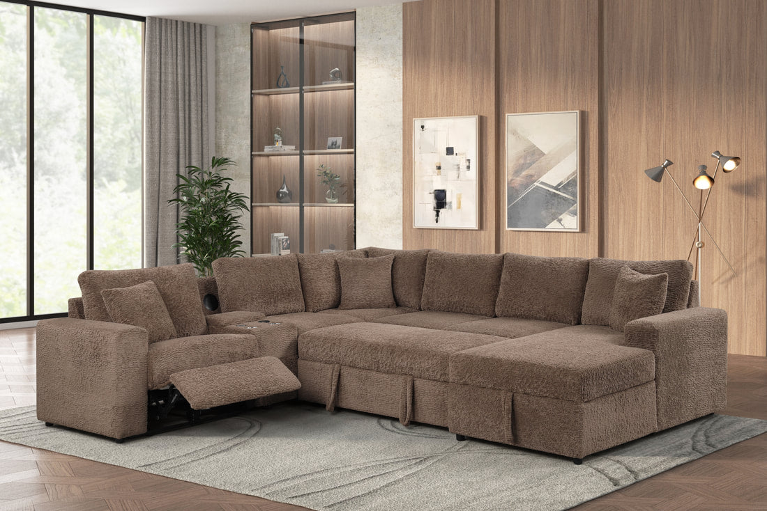 Hunter Mocha Sectional W/ Bluetooth Speaker & Pull-Out Bed