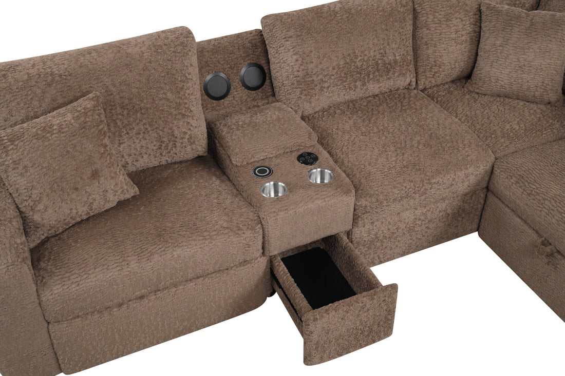 Hunter Mocha Sectional W/ Bluetooth Speaker & Pull-Out Bed