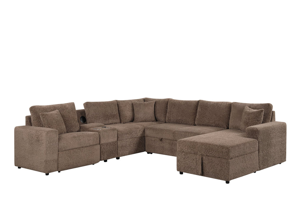 Hunter Mocha Sectional W/ Bluetooth Speaker & Pull-Out Bed