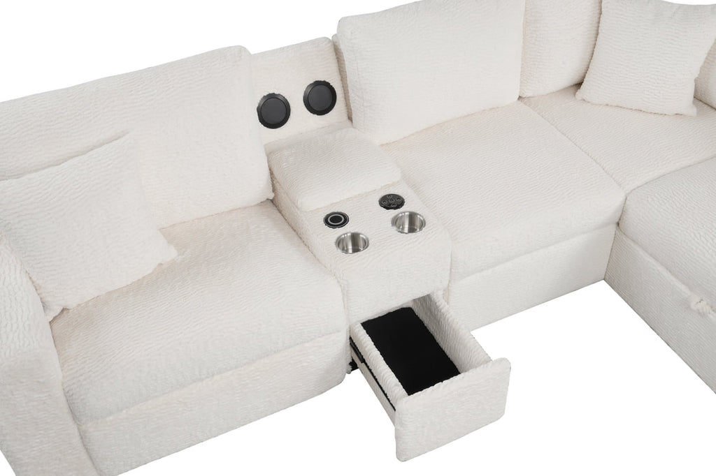 Hunter White Sectional W/ Bluetooth Speaker & Pull-Out Bed
