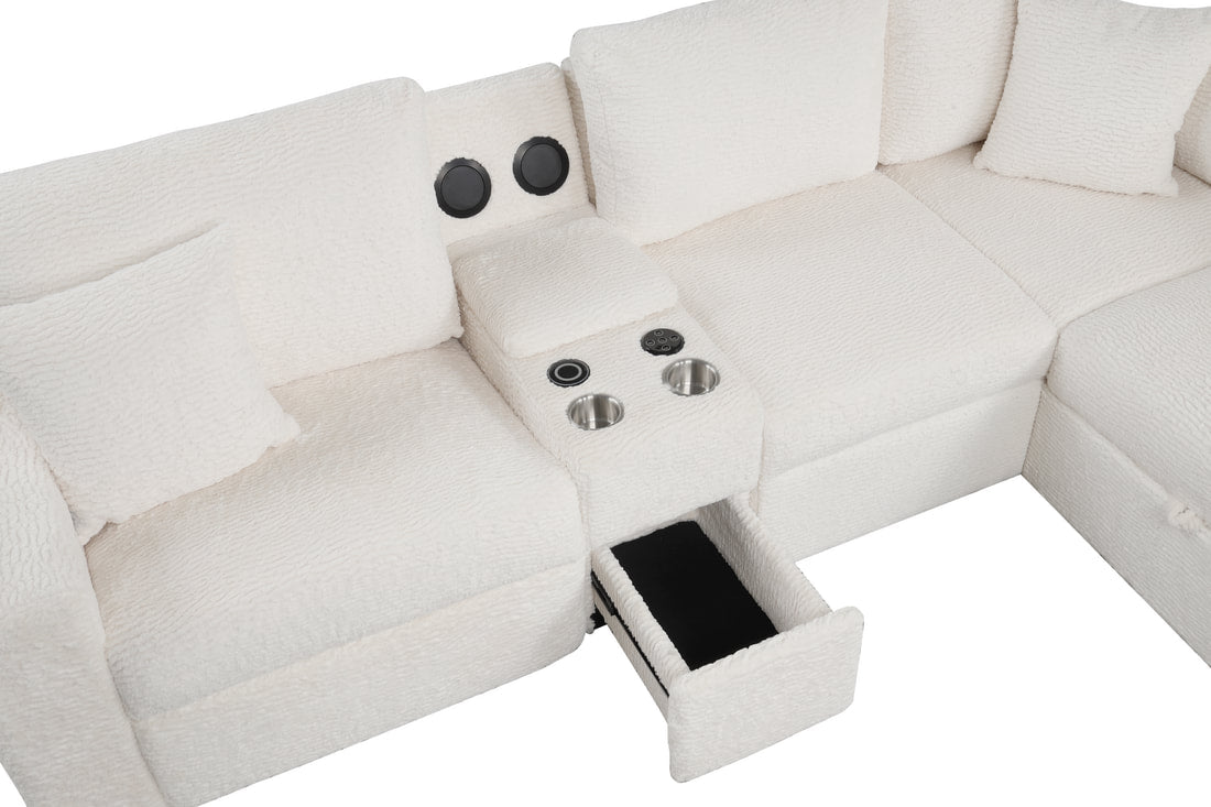 Hunter White Sectional W/ Bluetooth Speaker & Pull-Out Bed