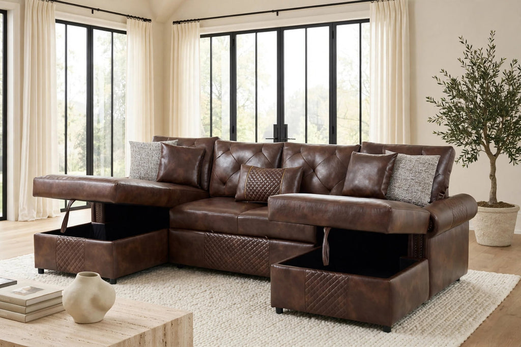 Sonoma Brown Double Storage Chaise Sectional w/ Pull-Out Bed