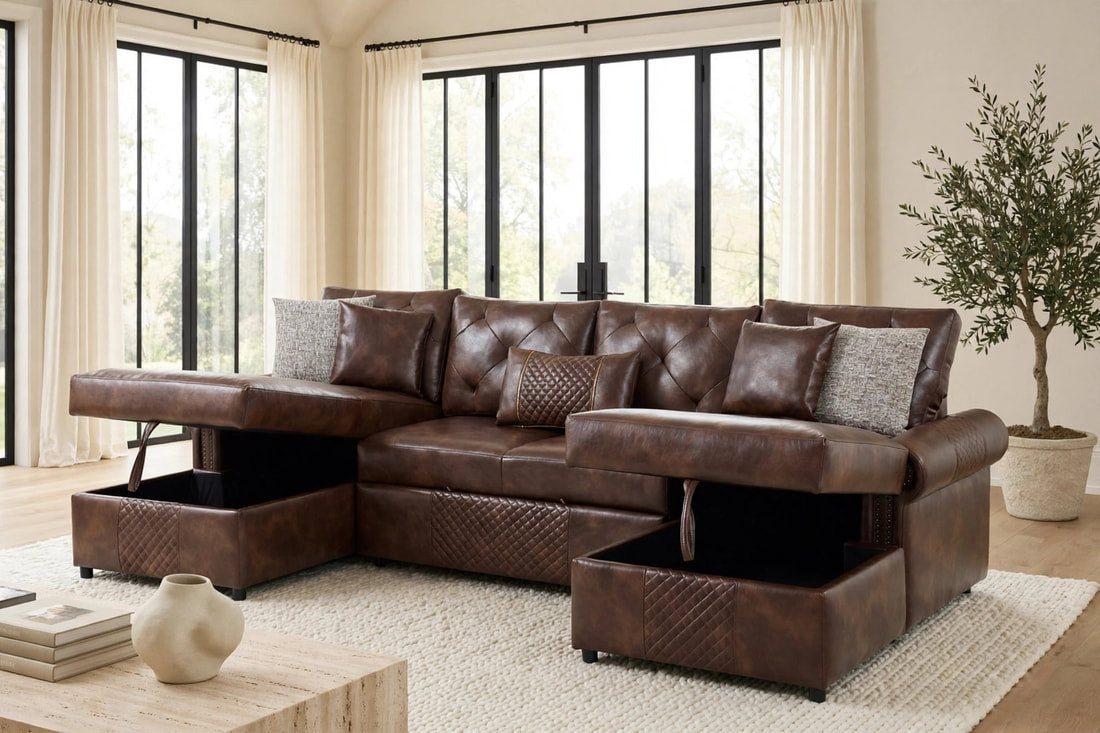 Sonoma Brown Double Storage Chaise Sectional w/ Pull-Out Bed