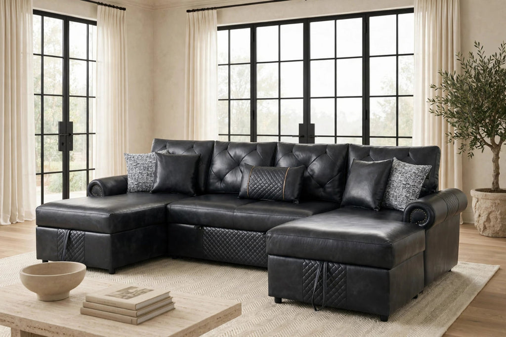 Sonoma Black Double Storage Chaise Sectional w/ Pull-Out Bed