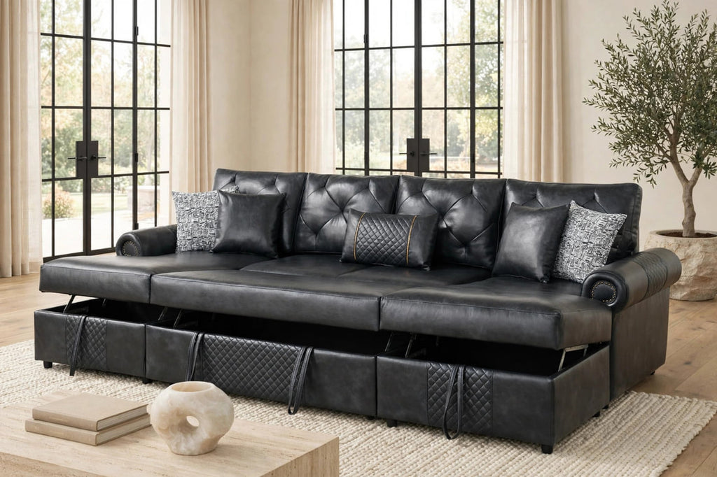 Sonoma Black Double Storage Chaise Sectional w/ Pull-Out Bed