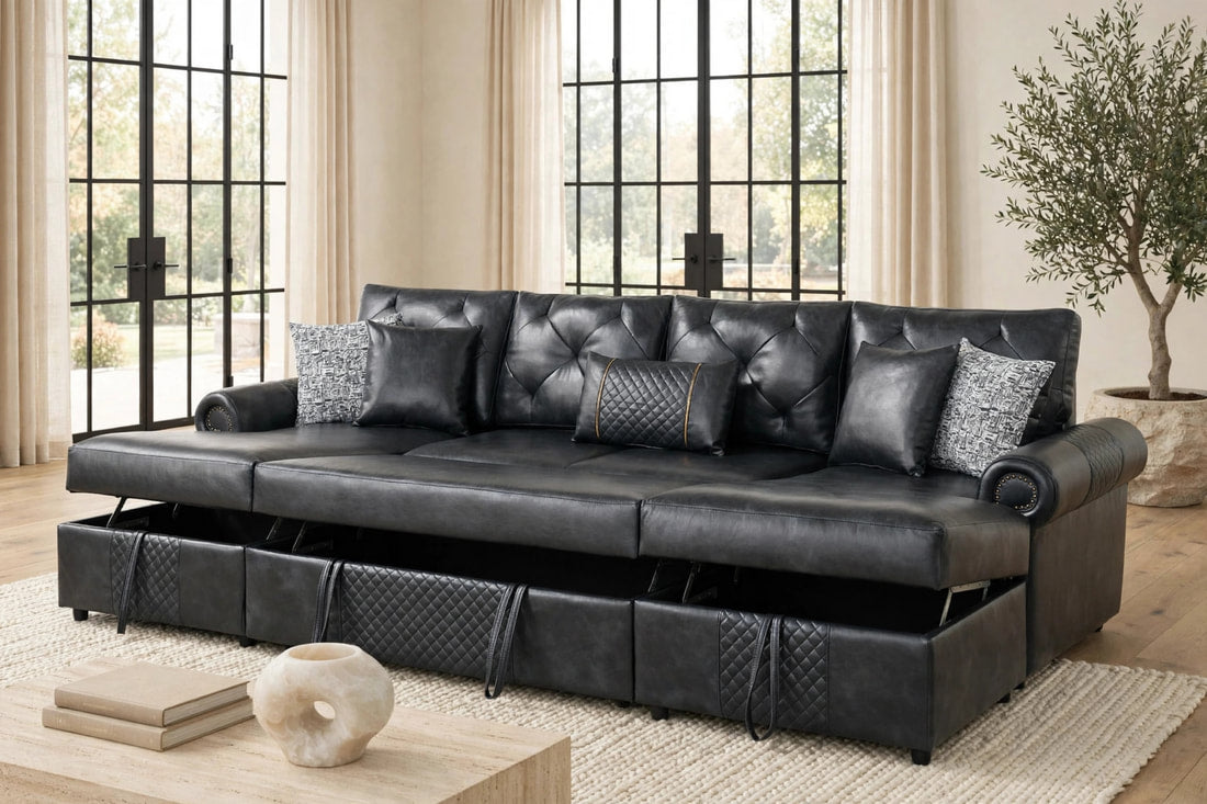 Sonoma Black Double Storage Chaise Sectional w/ Pull-Out Bed