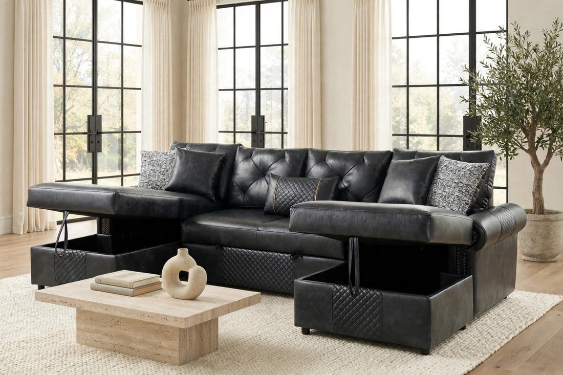 Sonoma Black Double Storage Chaise Sectional w/ Pull-Out Bed