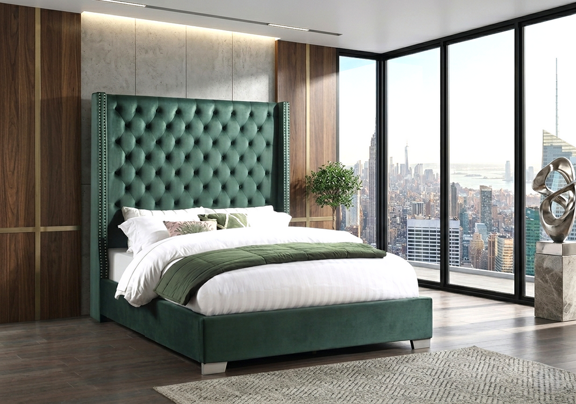 6Ft Tall Upholstered Tufted bed Green