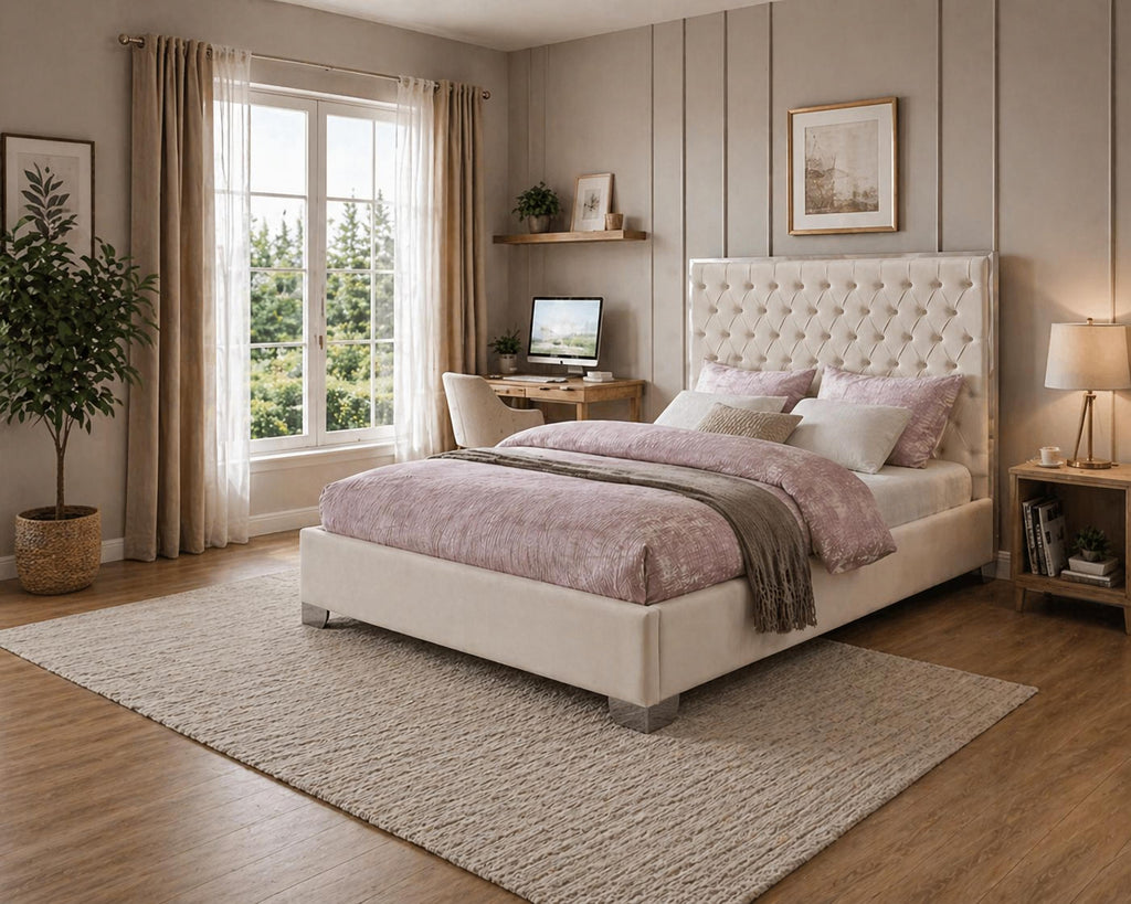 Kate Biege Upholstered Platform Bed