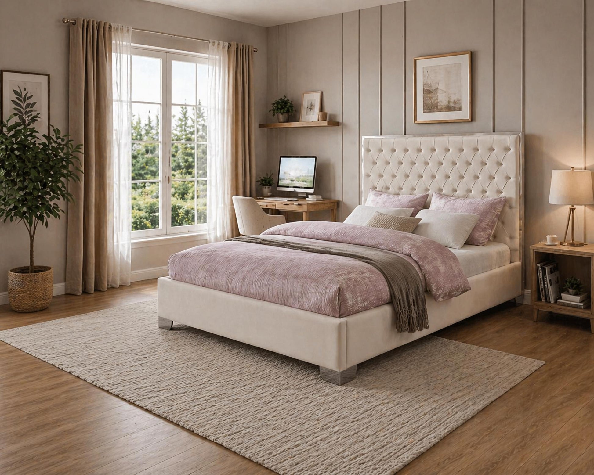 Kate Biege Upholstered Platform Bed