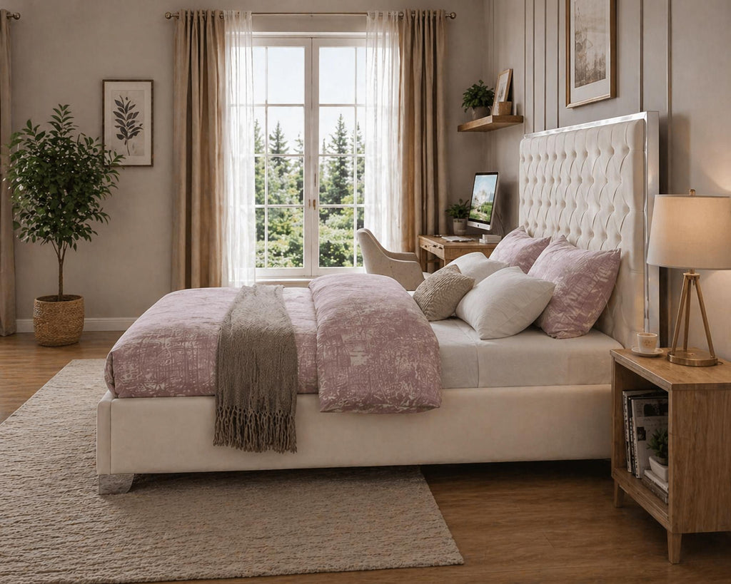 Kate Biege Upholstered Platform Bed