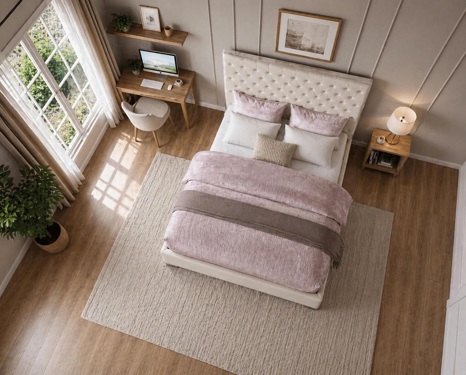 Kate Biege Upholstered Platform Bed