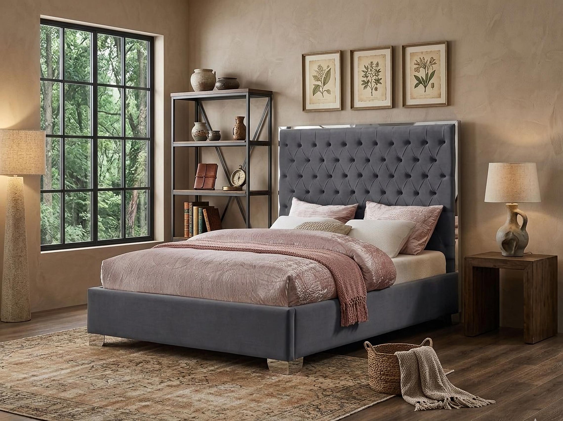 Kate Gray Upholstered Platform Bed