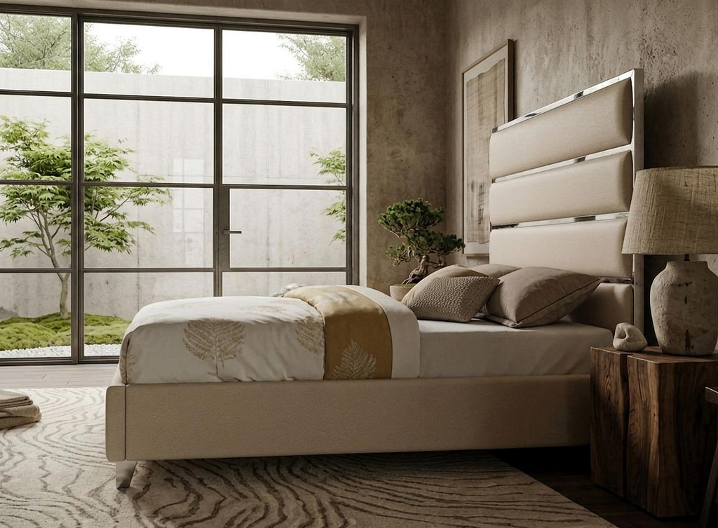 Lauren Beige Upholstered Platform Bed