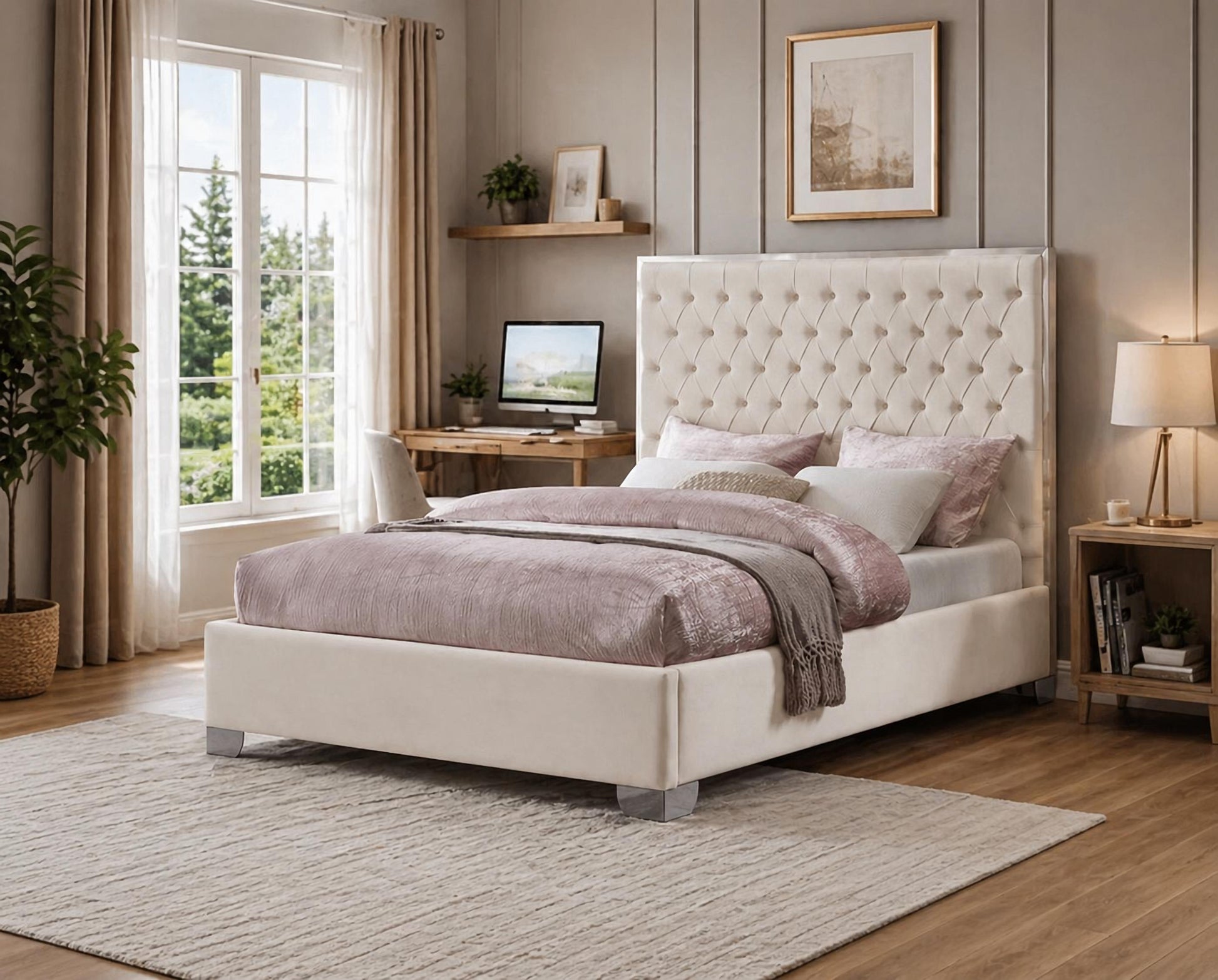 Kate Biege Upholstered Platform Bed