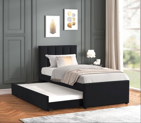 MAYA - Black Twin, Full Platform Bed w/ Trundle