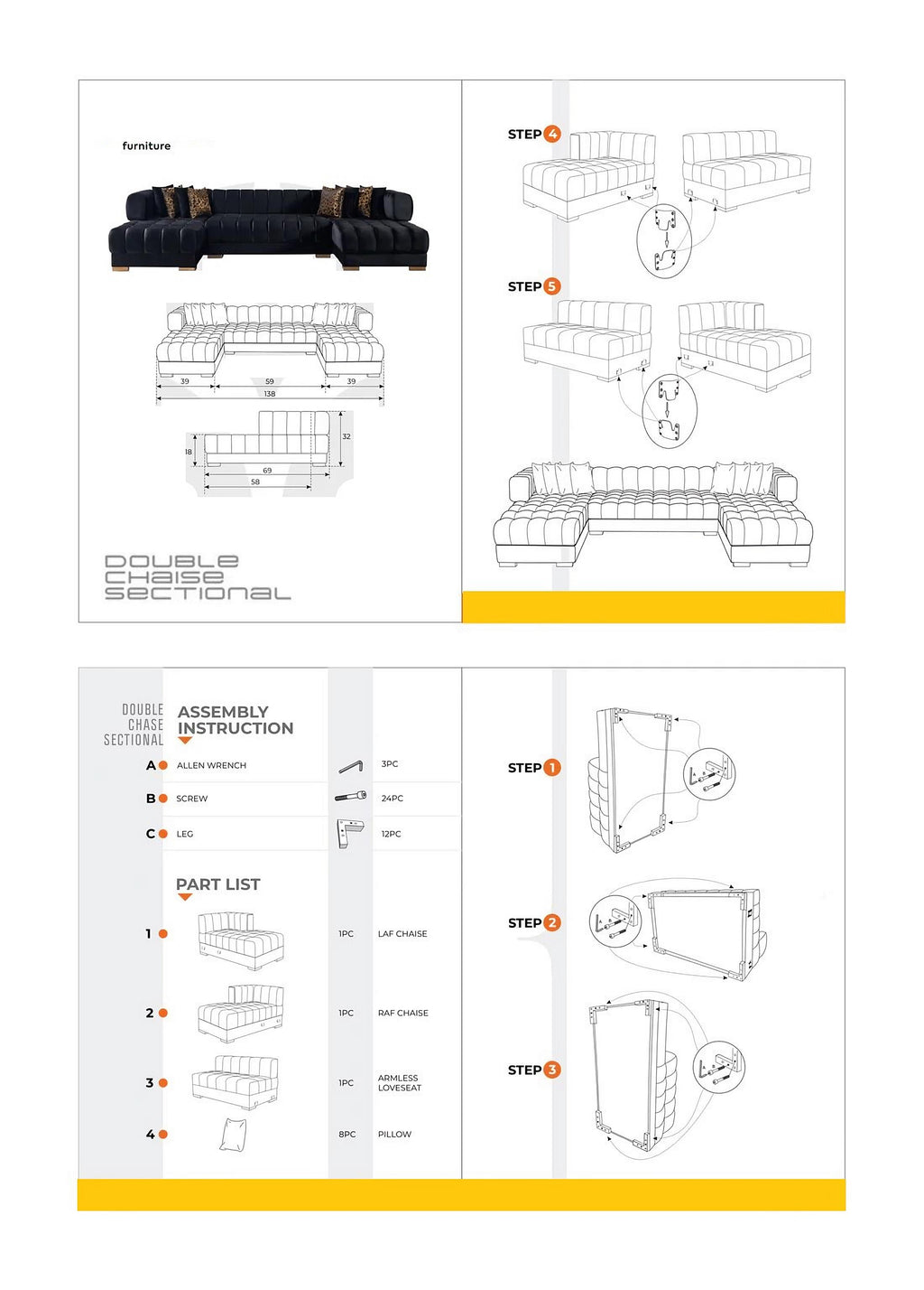 Ariana Velvet Double Chaise Sectional