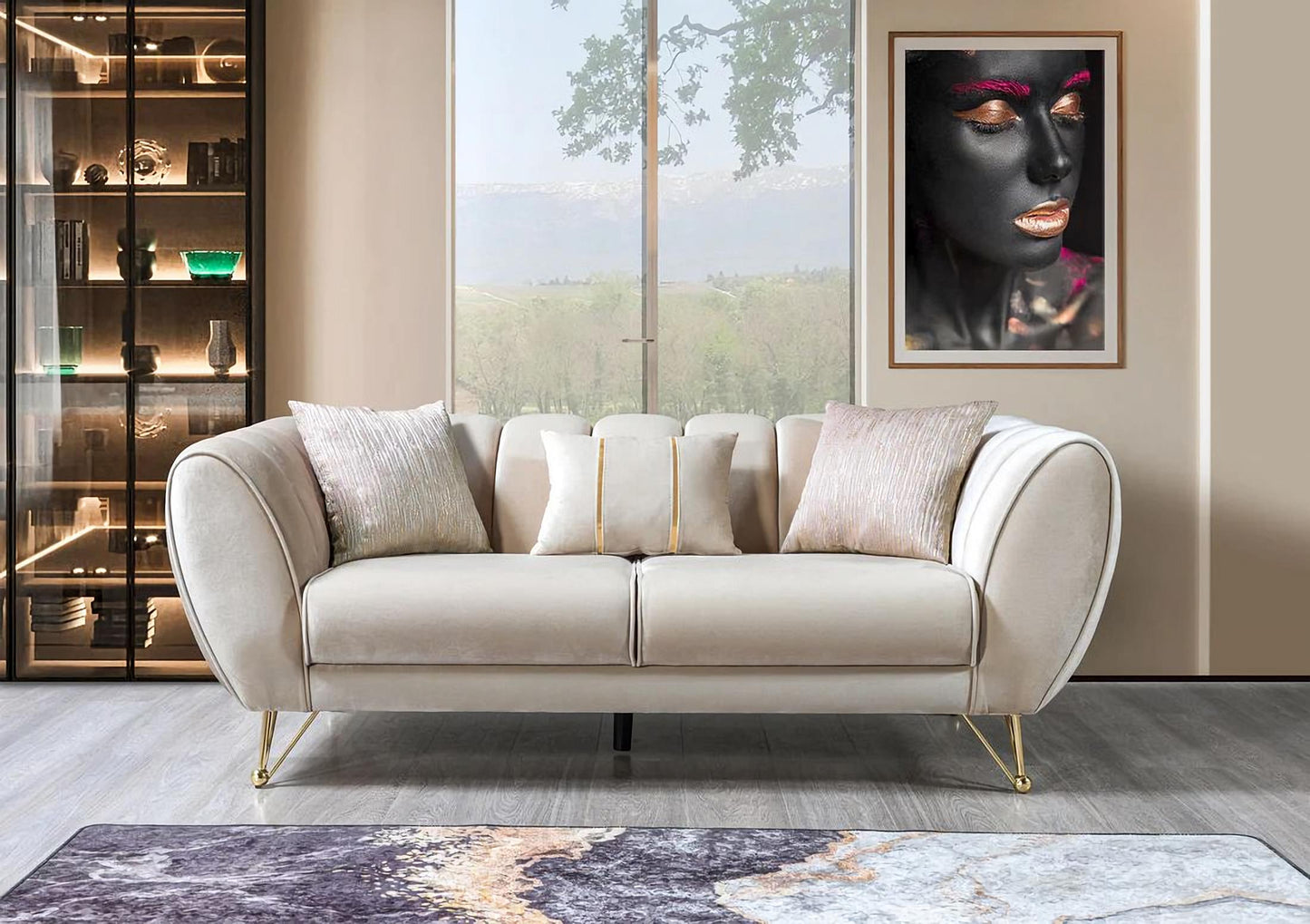 Merida Ivory Velvet Sofa & Loveseat Set