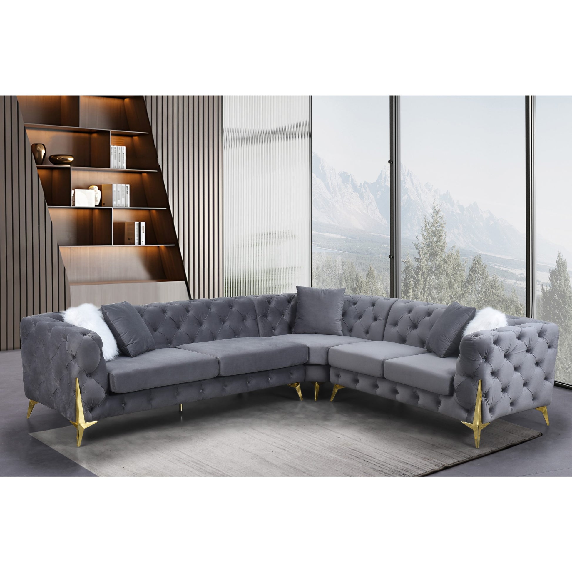 Milano Luxury Gray Velvet Sectional Sofa