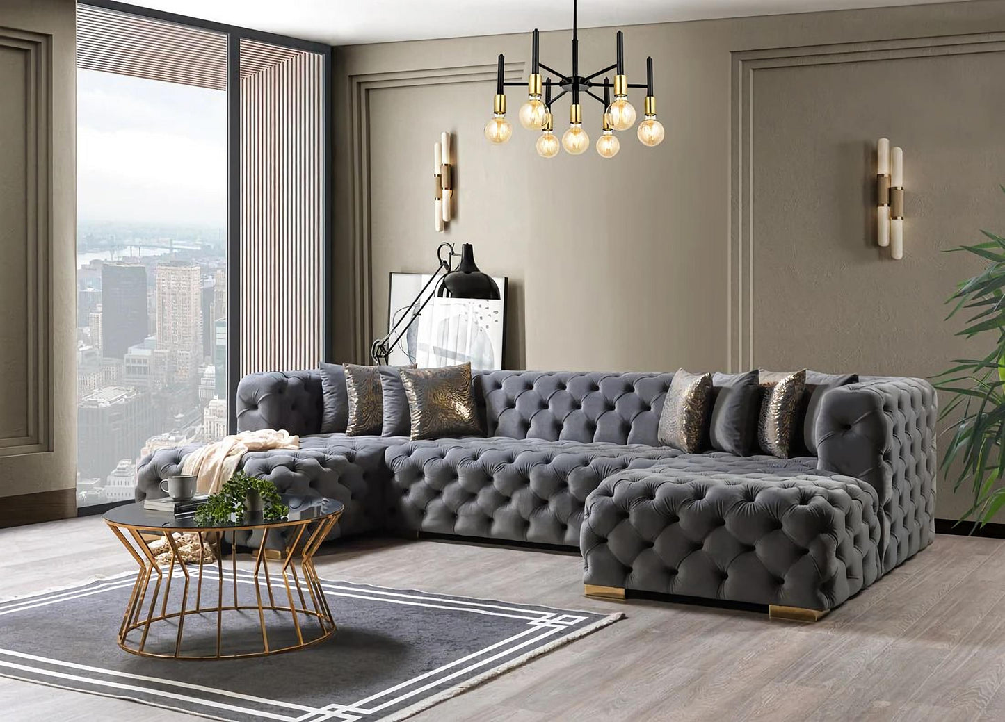 Neva Gray Velvet Sectional