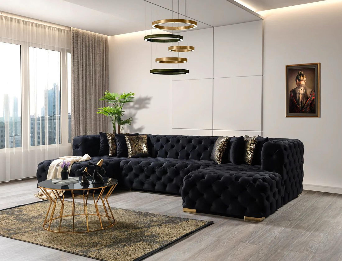 Neva Black Velvet Sectional