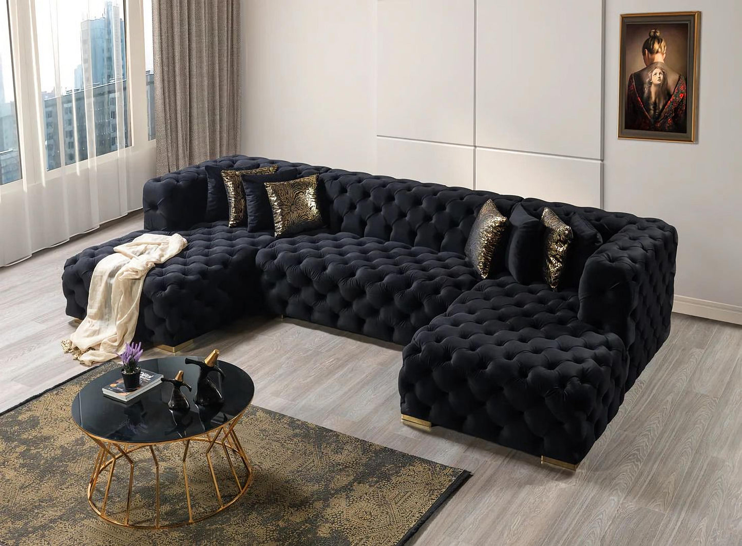 Neva Black Velvet Sectional