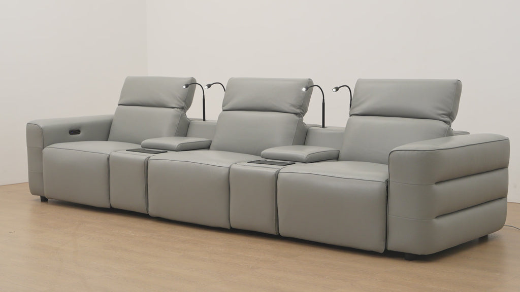 Diamante Italian Leather/Match Power Home Theater Recliner Row Grey