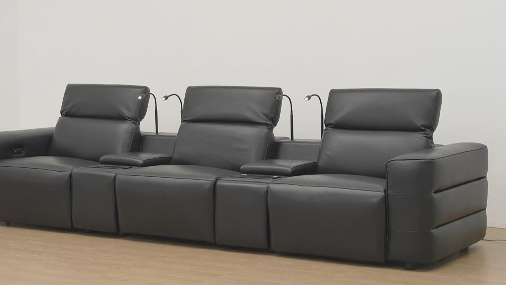 Diamante Italian Leather/Match Power Home Theater Recliner Row Black