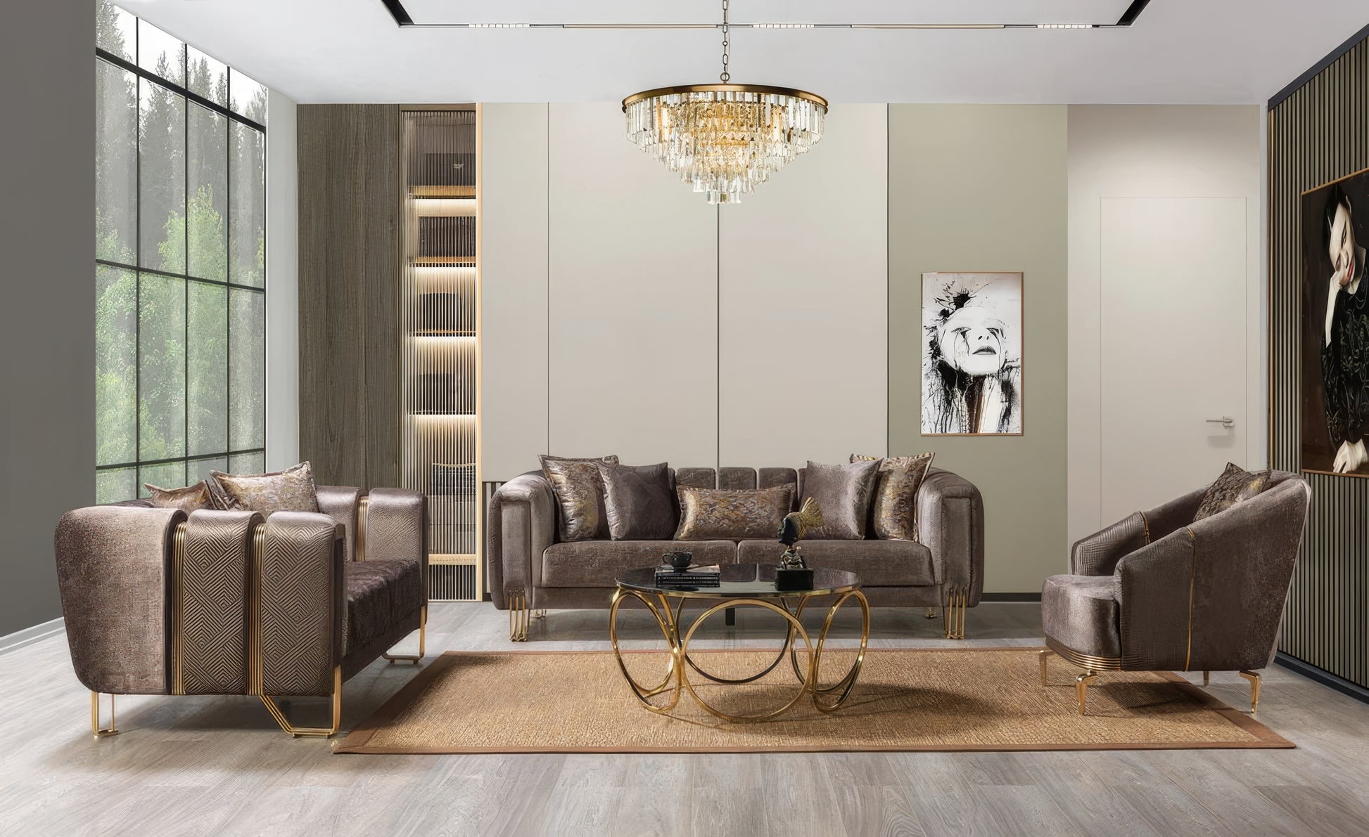 Santana Velvet Sofa & Loveseat Set