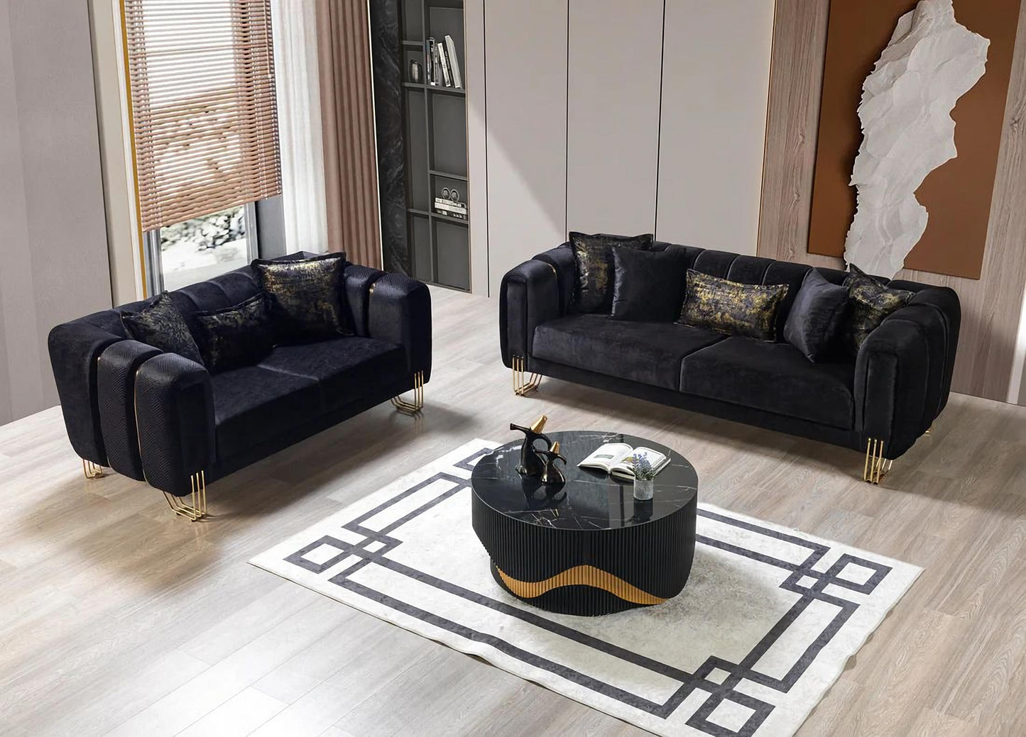 Santana Black Velvet Sofa & Loveseat