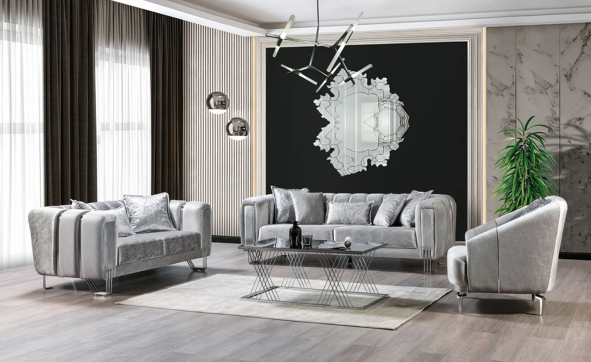 Santana Velvet Sofa & Loveseat Set