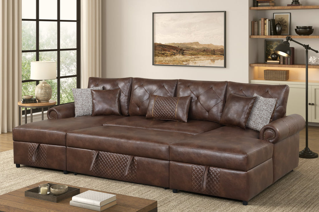 Sonoma Brown Double Storage Chaise Sectional w/ Pull-Out Bed