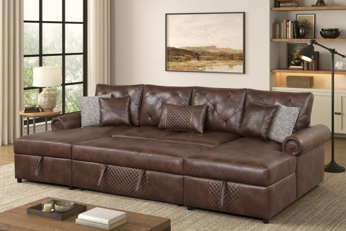 Sonoma Brown Double Storage Chaise Sectional w/ Pull-Out Bed
