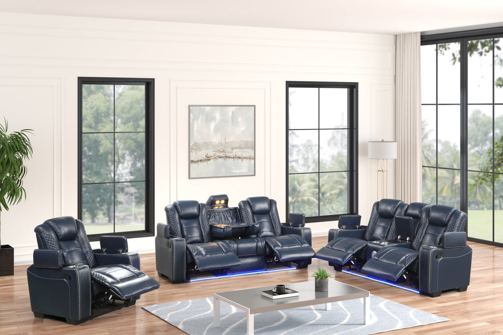 Stefano Blue 3PC Reclining Set