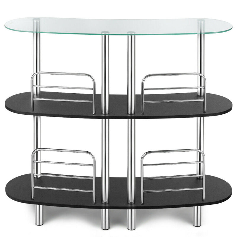 3-Tier Bar Cabinets Table with Tempered Glass Top