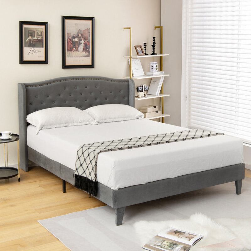 Full/Queen Size Upholstered Platform Bed Frame with Button Tufted Headboard