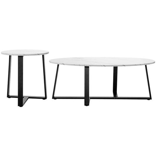 Set of 2 Nesting Coffee Table with Oval and round Table