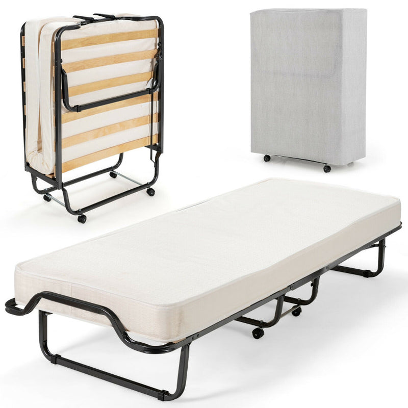 Made in Italy Rollaway Folding Bed with Memory Foam Mattress and Dust-Proof Bag