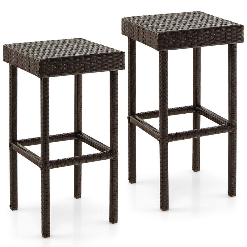 2 Pieces Patio Rattan Wicker Bar Stool Chairs