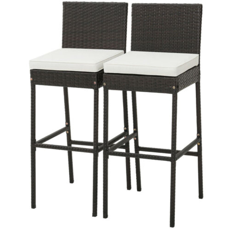 4 Pieces Patio Cushioned Wicker Barstools with Cozy Footrest