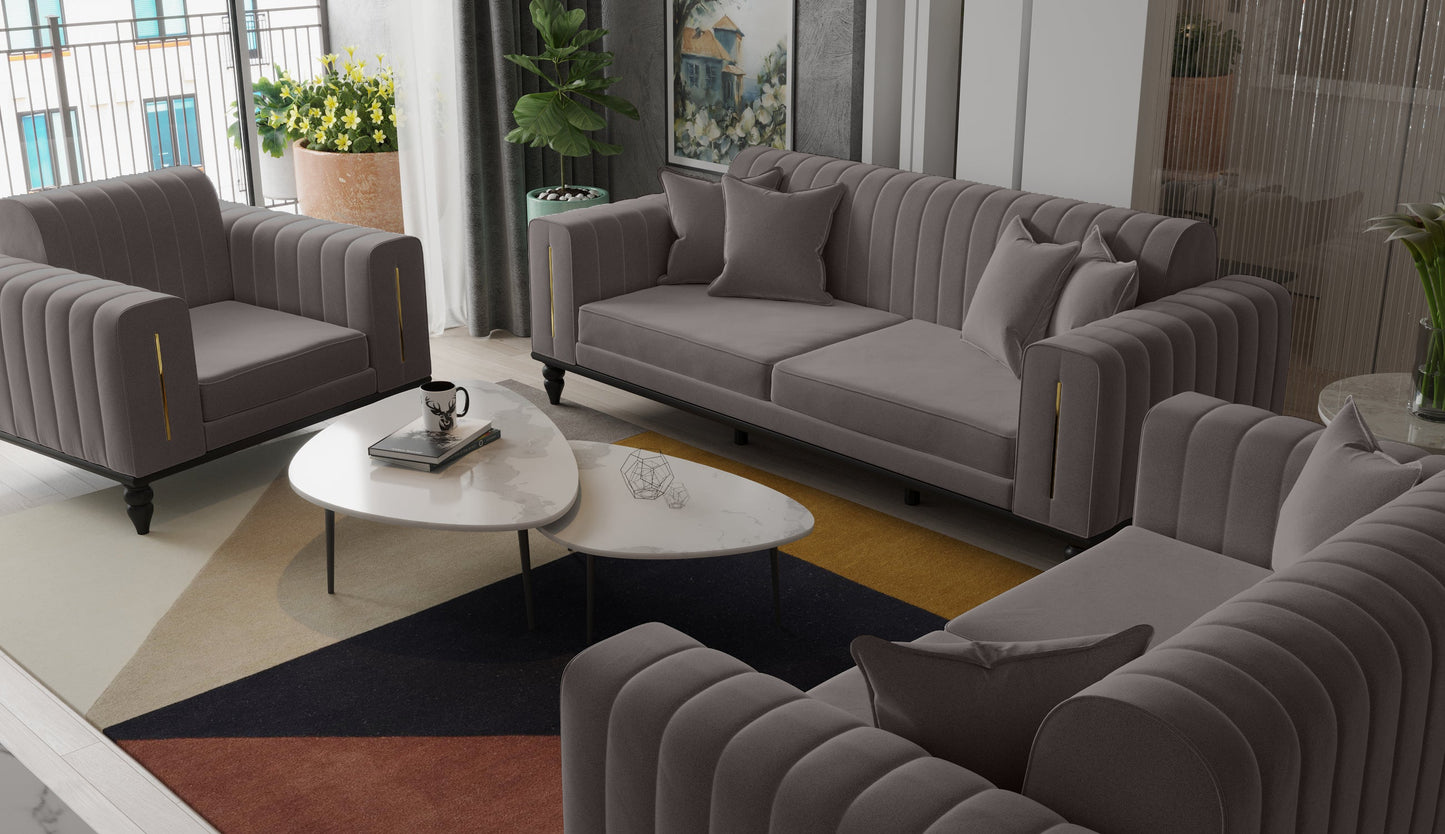 Linea Sofa & Loveseat - Babyface Upholstery - Silver