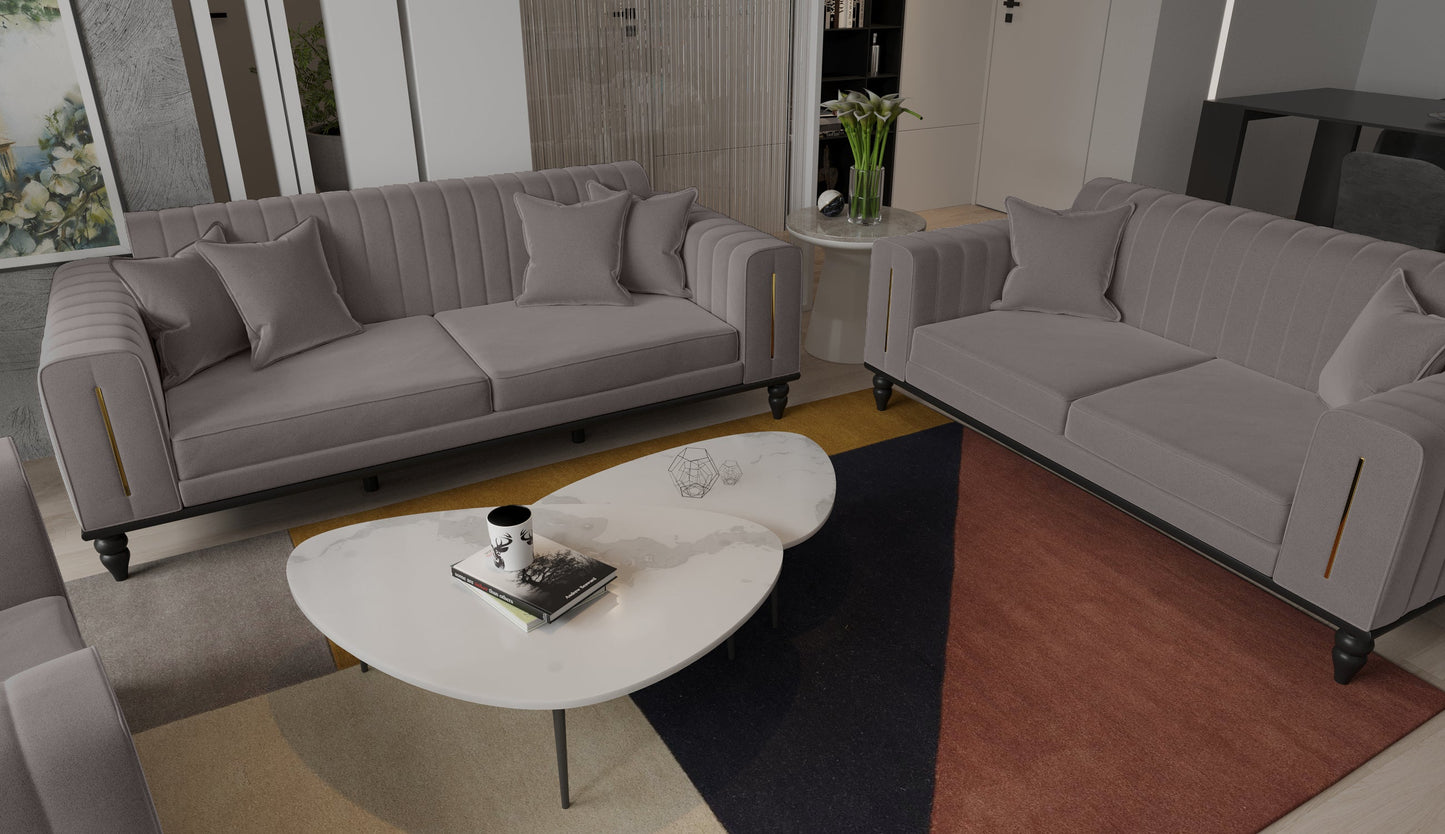 Linea Sofa & Loveseat - Babyface Upholstery - Silver