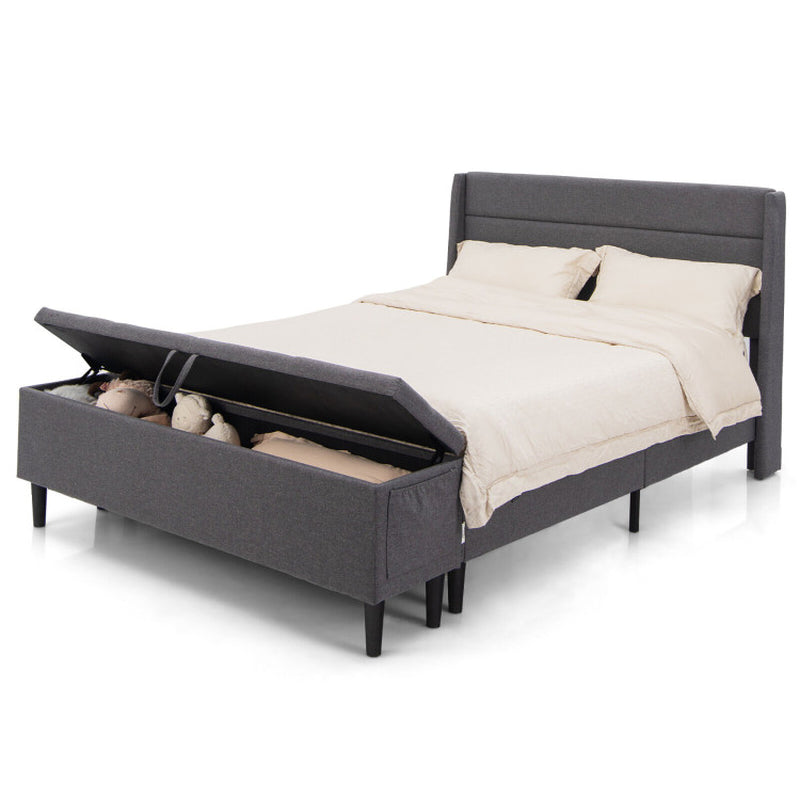 Full/Queen Upholstered Bed Frame with Headboard and Storage Ottoman