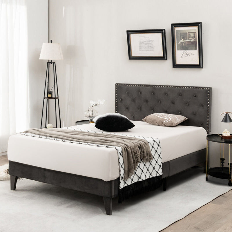 Full/Queen Size Upholstered Platform Bed with Tufted Headboard