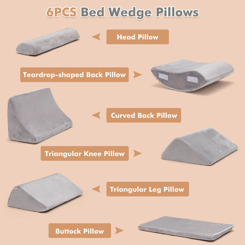 6 Pieces Orthopedic Bed Wedge Pillow Set for Back Neck Leg