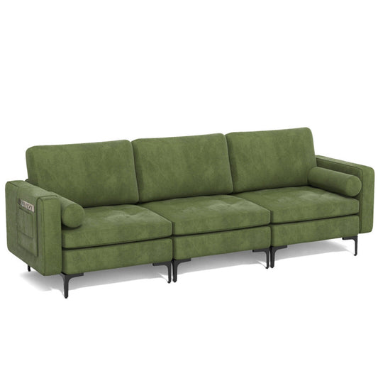 3-Seat Sofa Sectional with Side Storage Pocket and Metal Leg