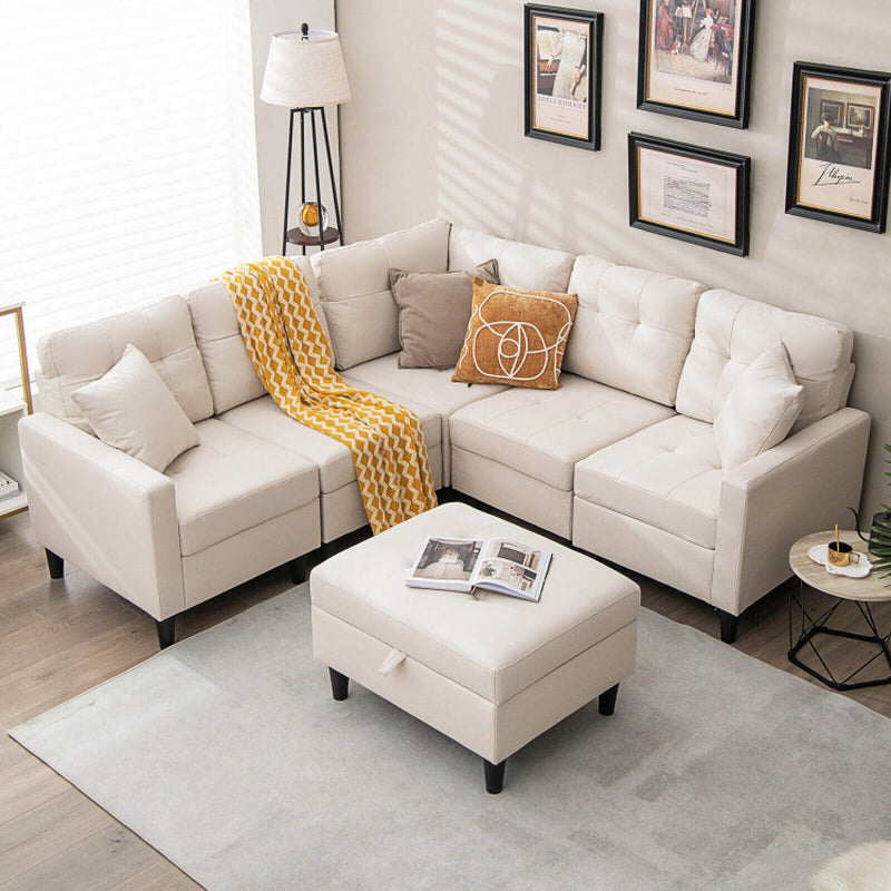 L-Shaped Sectional Corner Sofa Set with Storage Ottoman