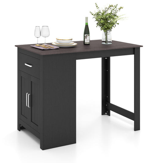 Counter Height Bar Table with Storage Cabinet and Drawer