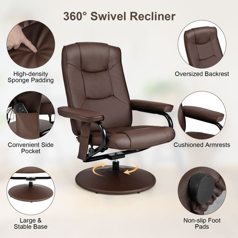 360°Swivel Massage Recliner Chair with Ottoman